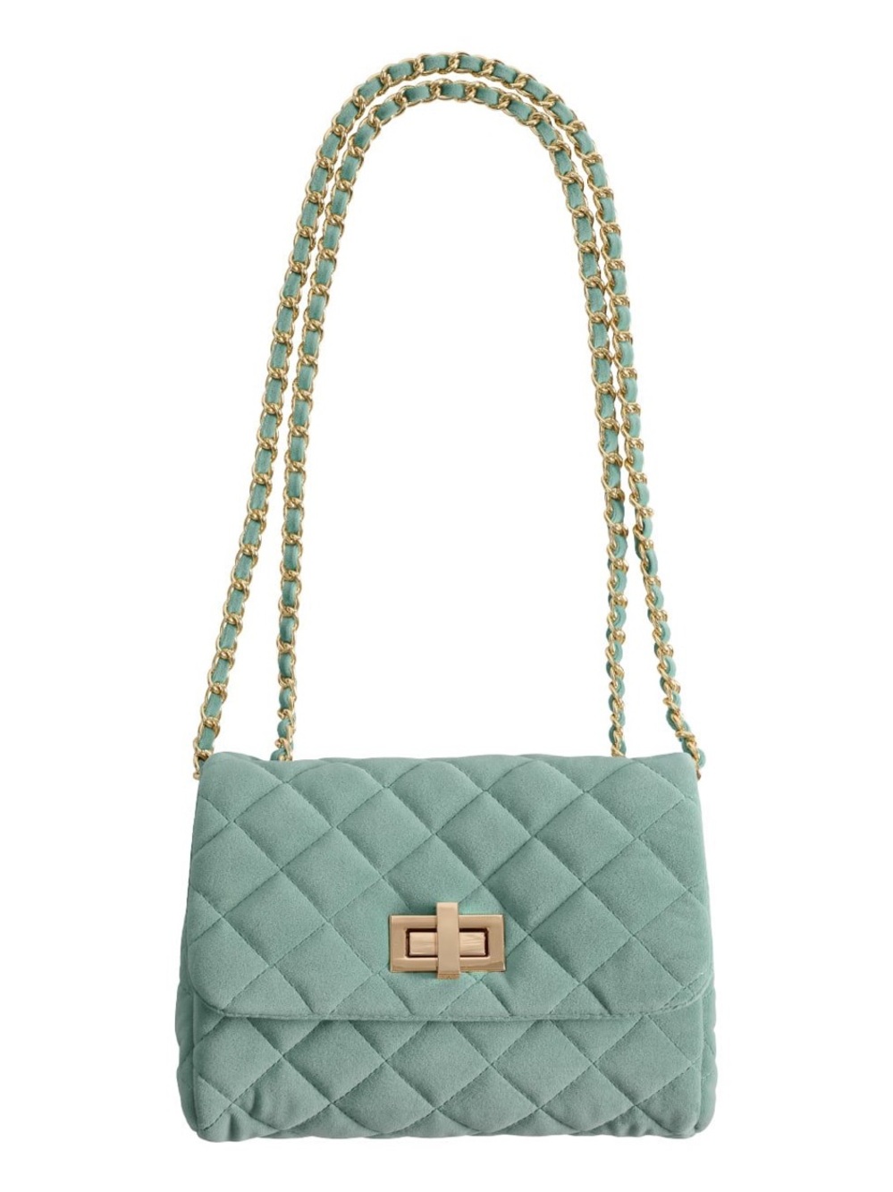NWT Milledeux Medium Velvet Chain Bag Blue Green